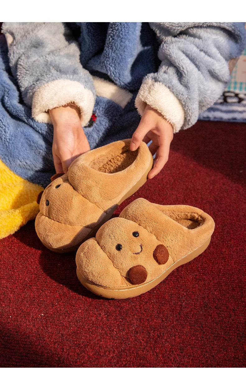 LORGL Croissant Fluffy Slippers – Unisex Winter House Shoes with Anti-Slip Sole