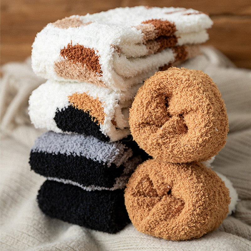 Women's Kawaii Novelty Socks – Cute 3D Dog & Cat Paw Print Fleece Socks
