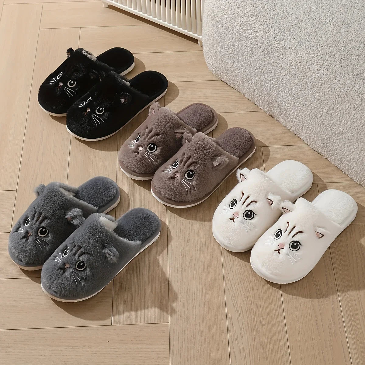 Plush Cat Slippers – Cozy Winter Indoor House Shoes with Non-Slip EVA Sole