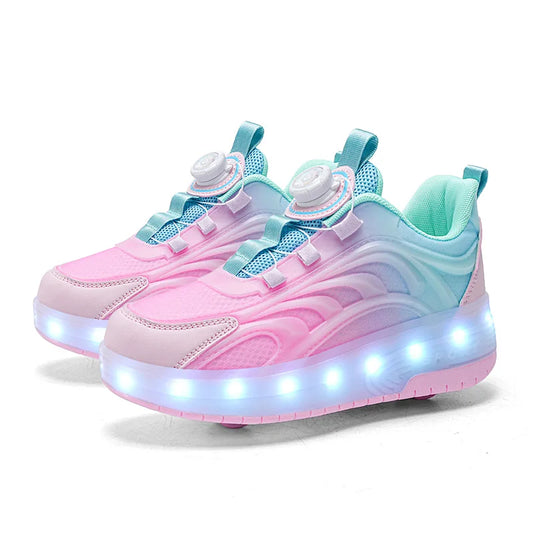 Kids LED Light-Up Roller Skate Shoes – USB Rechargeable Wheeled Sneakers for Boys & Girls