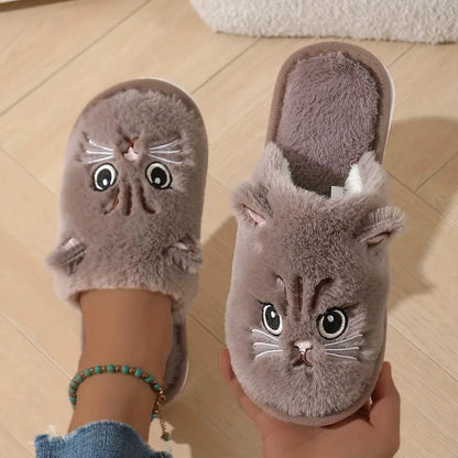 Plush Cat Slippers – Cozy Winter Indoor House Shoes with Non-Slip EVA Sole
