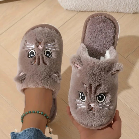 Plush Cat Slippers – Cozy Winter Indoor House Shoes with Non-Slip EVA Sole