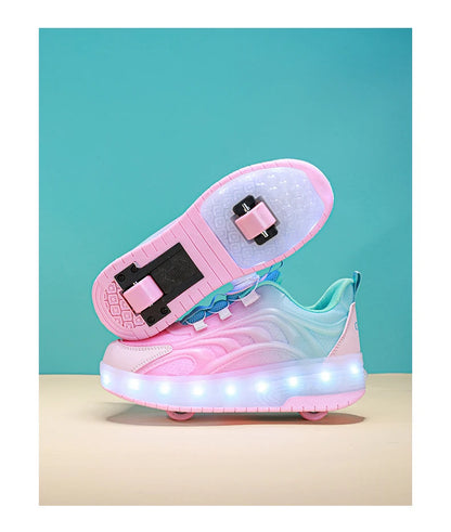 Kids LED Light-Up Roller Skate Shoes – USB Rechargeable Wheeled Sneakers for Boys & Girls