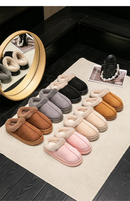 Fluffy Faux Suede Indoor Slippers – Thick EVA Sole Anti-Slip Unisex House Shoes