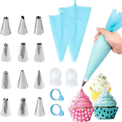 Silicone Piping Bags & Tips Set – Reusable Pastry Decorating Kit with Stainless Steel Nozzles