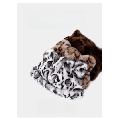Women's Plush Teddy Bear Beanie – Cute Animal Print Knit Hat | Warm & Cozy