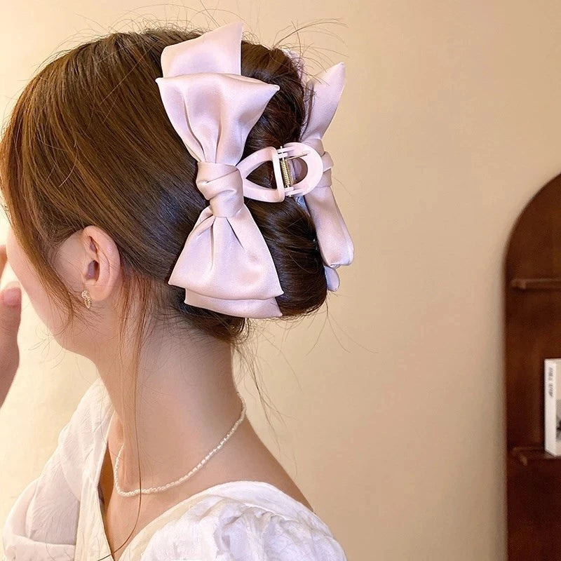 Women's Korean Bow Butterfly Satin Hair Clips | Solid Color Girls Hair Accessories Headwear