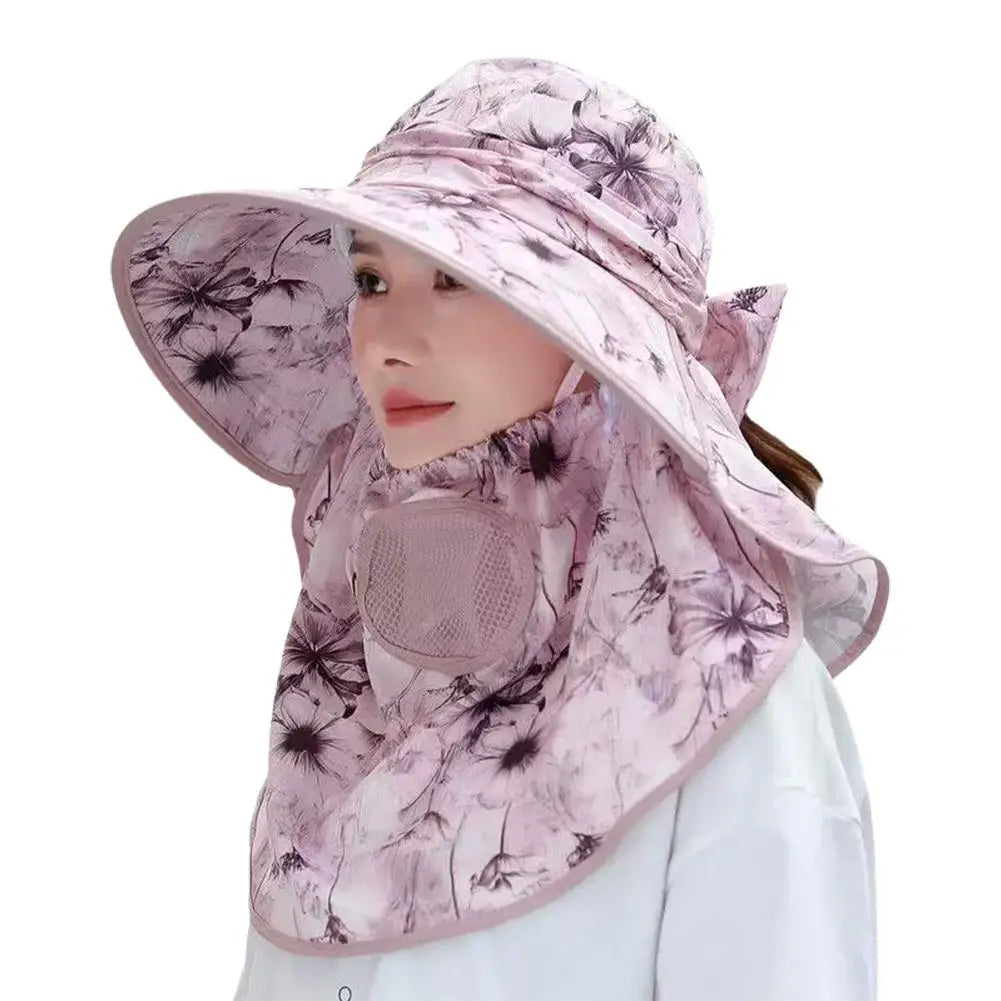 Women's Wide Brim Sun Hat with Detachable Face Mask – UV Protection