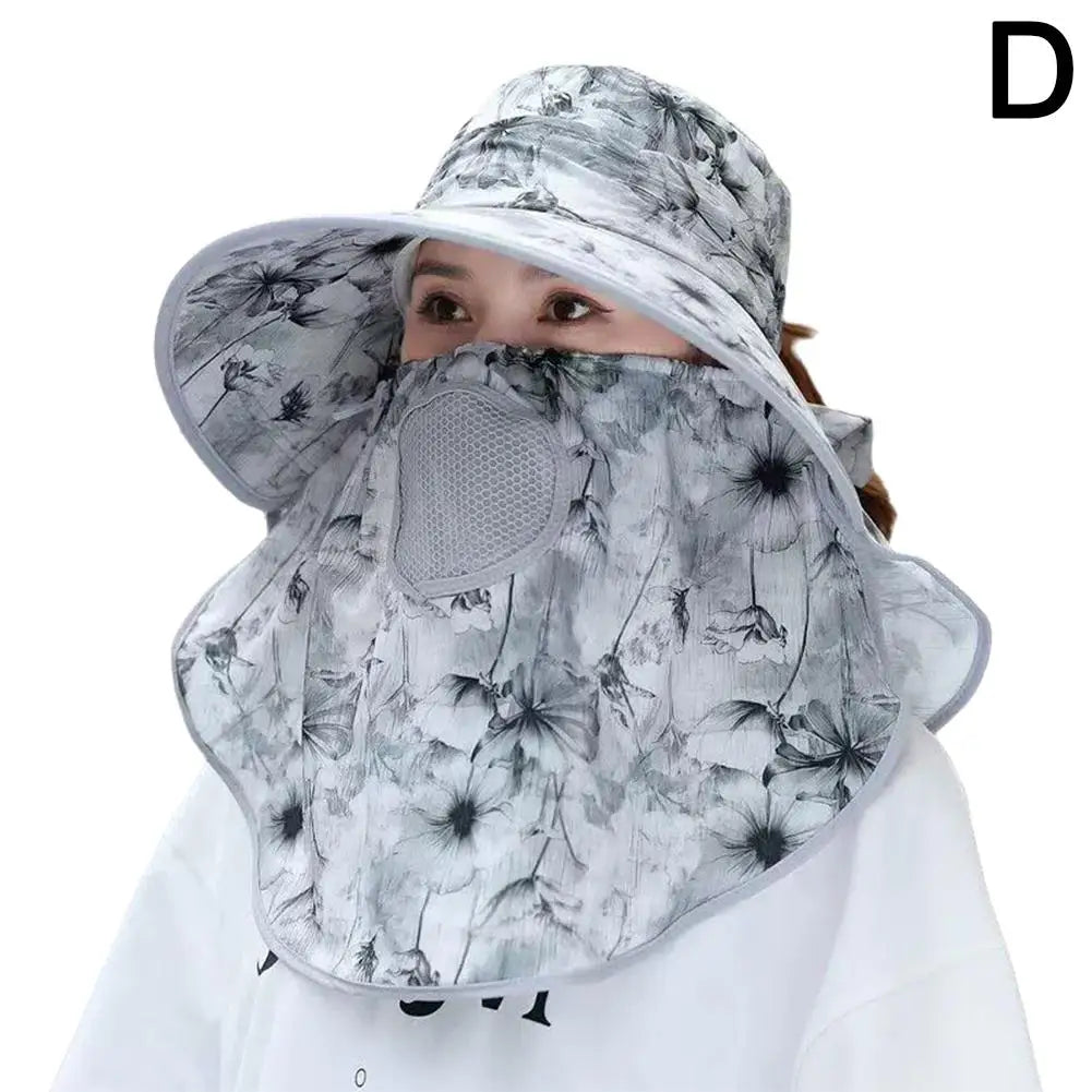 Women's Wide Brim Sun Hat with Detachable Face Mask – UV Protection