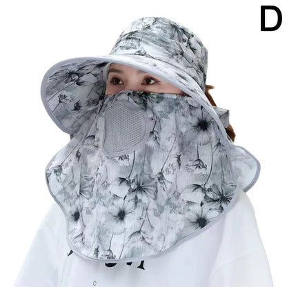 Women's Wide Brim Sun Hat with Detachable Face Mask – UV Protection