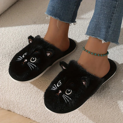 Plush Cat Slippers – Cozy Winter Indoor House Shoes with Non-Slip EVA Sole