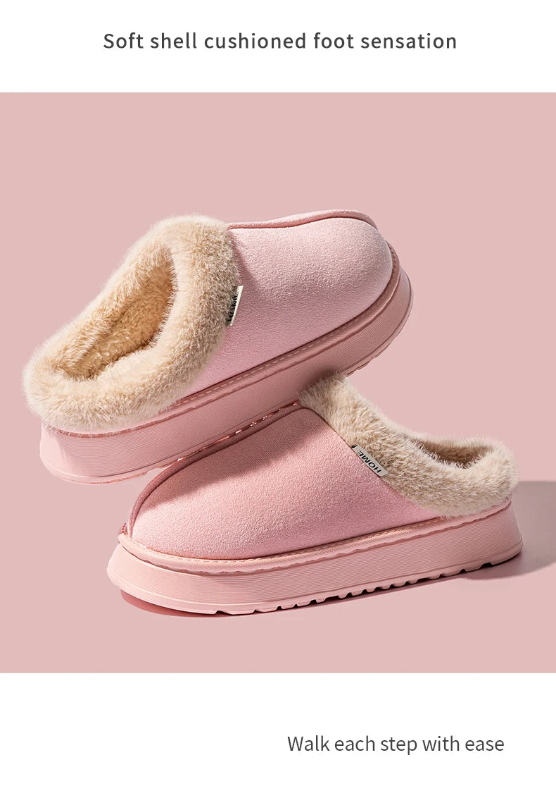 Fluffy Faux Suede Indoor Slippers – Thick EVA Sole Anti-Slip Unisex House Shoes