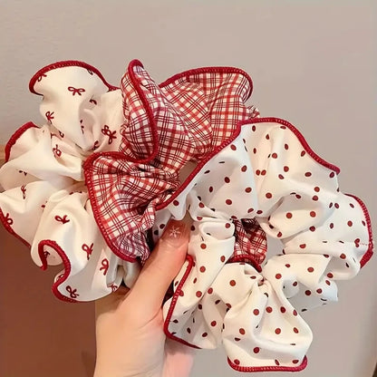 Dot & Plaid Scrunchies for Women & Girls | Soft Elastic Hair Ties (2/3 Pack)