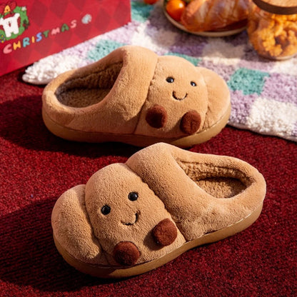 LORGL Croissant Fluffy Slippers – Unisex Winter House Shoes with Anti-Slip Sole