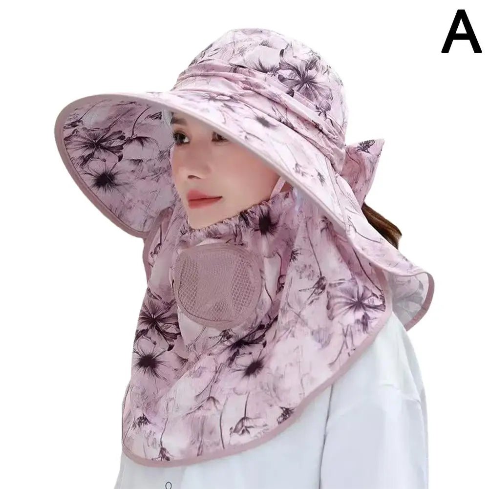 Women's Wide Brim Sun Hat with Detachable Face Mask – UV Protection