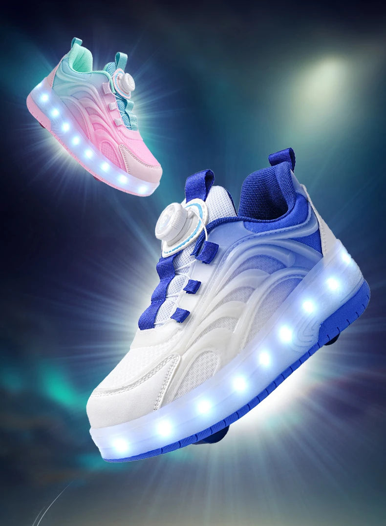 Kids LED Light-Up Roller Skate Shoes – USB Rechargeable Wheeled Sneakers for Boys & Girls