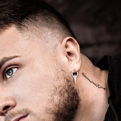 Men's Punk HipHop Hoop Earrings | Silver Color Metal Hoops Piercing Ear Jewelry