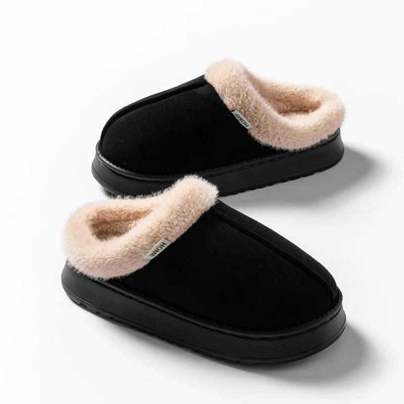 Fluffy Faux Suede Indoor Slippers – Thick EVA Sole Anti-Slip Unisex House Shoes