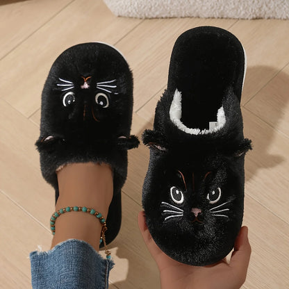 Plush Cat Slippers – Cozy Winter Indoor House Shoes with Non-Slip EVA Sole