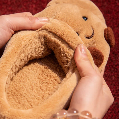 LORGL Croissant Fluffy Slippers – Unisex Winter House Shoes with Anti-Slip Sole