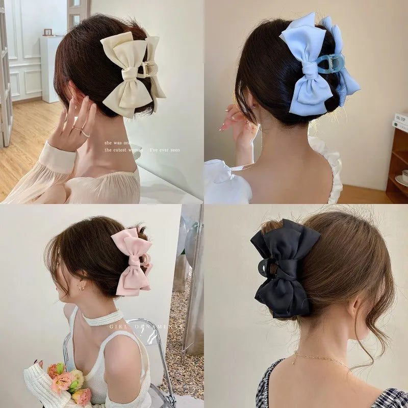 Women's Korean Bow Butterfly Satin Hair Clips | Solid Color Girls Hair Accessories Headwear