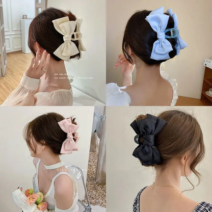 Women's Korean Bow Butterfly Satin Hair Clips | Solid Color Girls Hair Accessories Headwear