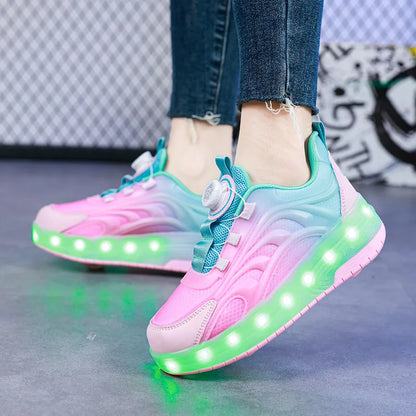 Kids LED Light-Up Roller Skate Shoes – USB Rechargeable Wheeled Sneakers for Boys & Girls