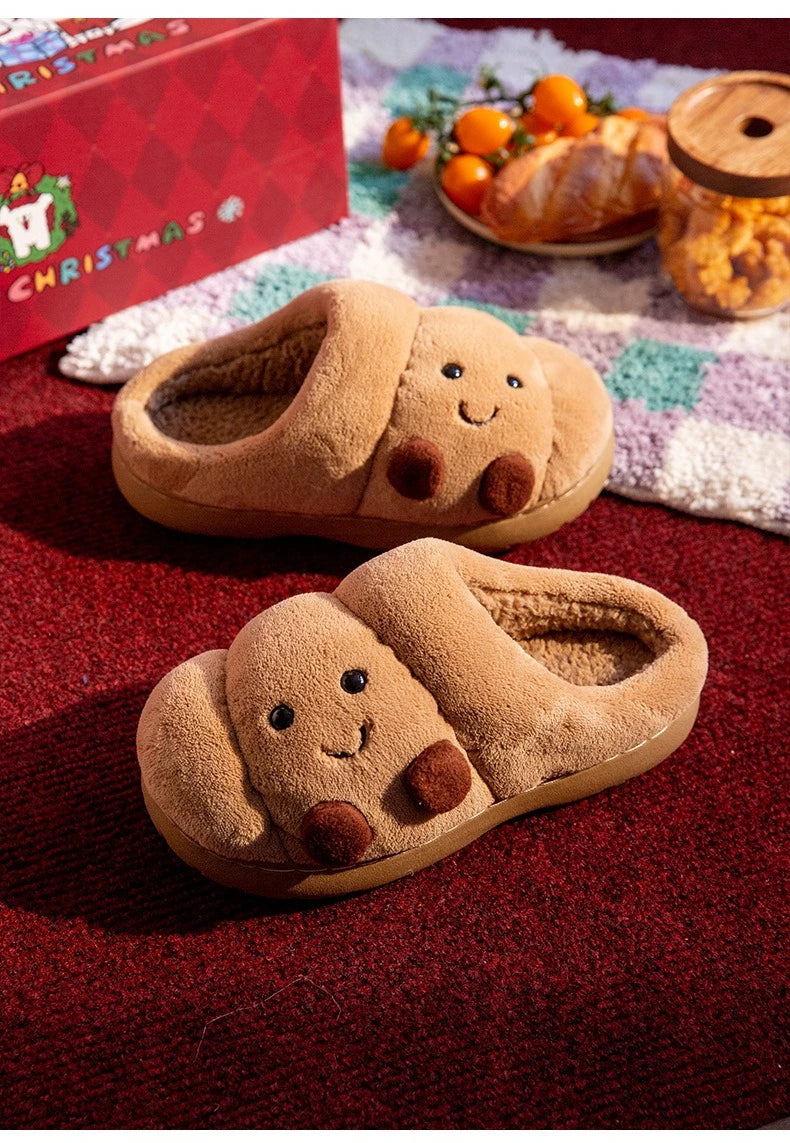 LORGL Croissant Fluffy Slippers – Unisex Winter House Shoes with Anti-Slip Sole