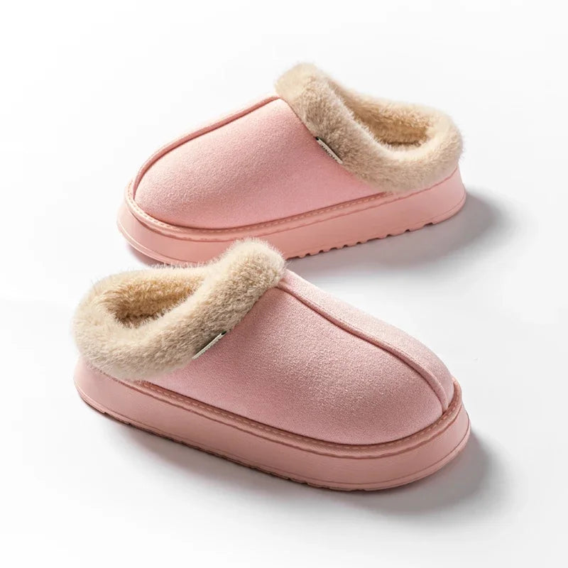 Fluffy Faux Suede Indoor Slippers – Thick EVA Sole Anti-Slip Unisex House Shoes
