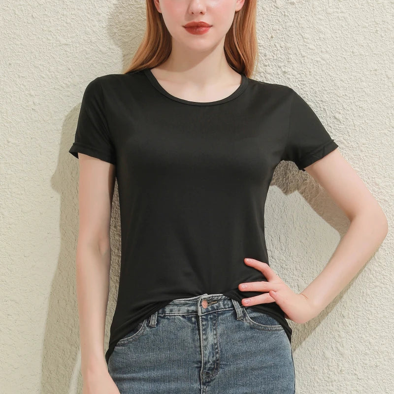 Women's Solid Cotton V-Neck T-Shirt | Short Sleeve Slim Casual Tee in White & Black
