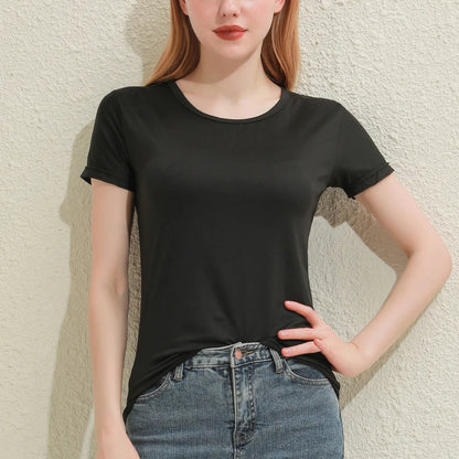 Women's Solid Cotton V-Neck T-Shirt | Short Sleeve Slim Casual Tee in White & Black