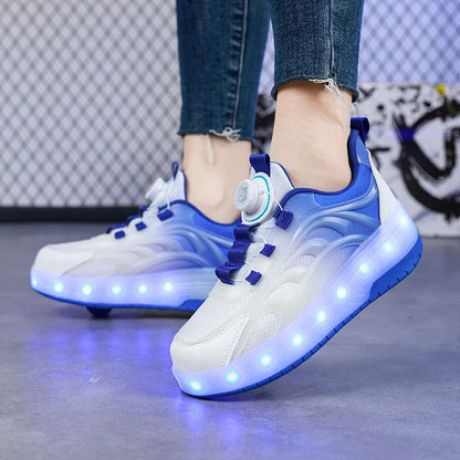 Kids LED Light-Up Roller Skate Shoes – USB Rechargeable Wheeled Sneakers for Boys & Girls