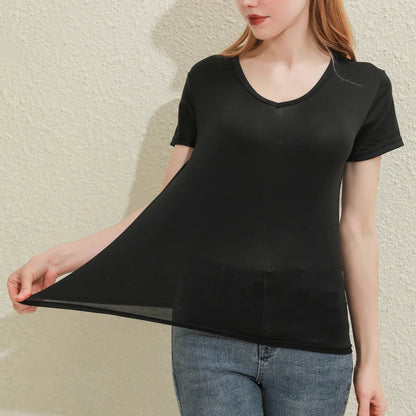 Women's Solid Cotton V-Neck T-Shirt | Short Sleeve Slim Casual Tee in White & Black