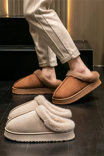Fluffy Faux Suede Indoor Slippers – Thick EVA Sole Anti-Slip Unisex House Shoes