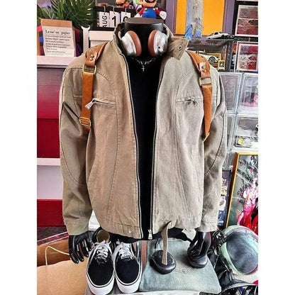 Harajuku Safari Hooded Jacket – Y2K Streetwear Zip-Up Coat