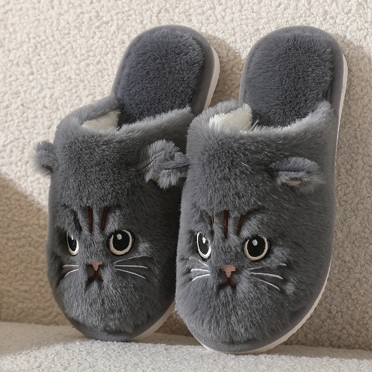 Plush Cat Slippers – Cozy Winter Indoor House Shoes with Non-Slip EVA Sole