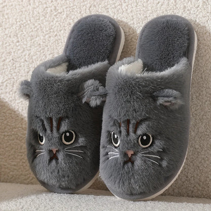 Plush Cat Slippers – Cozy Winter Indoor House Shoes with Non-Slip EVA Sole