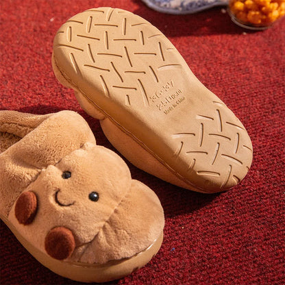 LORGL Croissant Fluffy Slippers – Unisex Winter House Shoes with Anti-Slip Sole