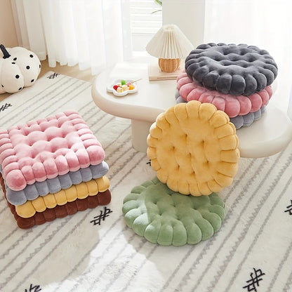 Large Biscuit Shape Plush Cushion – Soft Decorative Cookie Seat Pad for Chair, Floor & Tatami