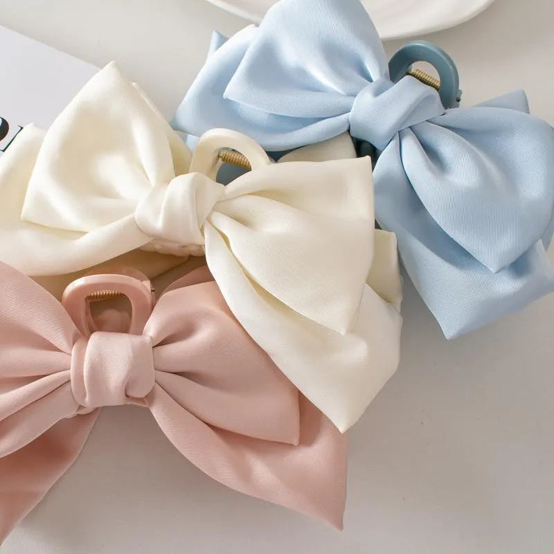 Women's Korean Bow Butterfly Satin Hair Clips | Solid Color Girls Hair Accessories Headwear