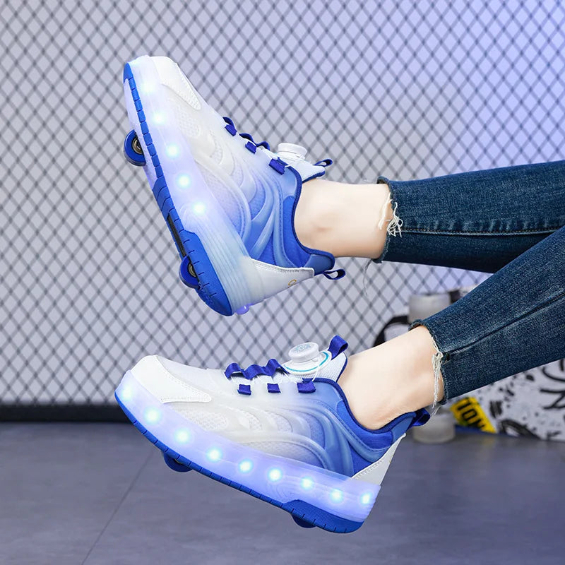 Kids LED Light-Up Roller Skate Shoes – USB Rechargeable Wheeled Sneakers for Boys & Girls