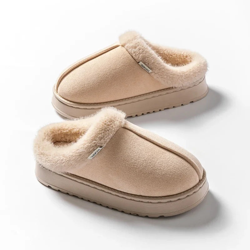 Fluffy Faux Suede Indoor Slippers – Thick EVA Sole Anti-Slip Unisex House Shoes