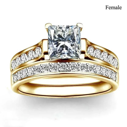 Charm Couple Rings Set | Women's Red Rhinestone Ring & Men's Stainless Steel Celtic Dragon Wedding Band