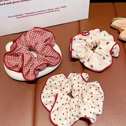 Dot & Plaid Scrunchies for Women & Girls | Soft Elastic Hair Ties (2/3 Pack)