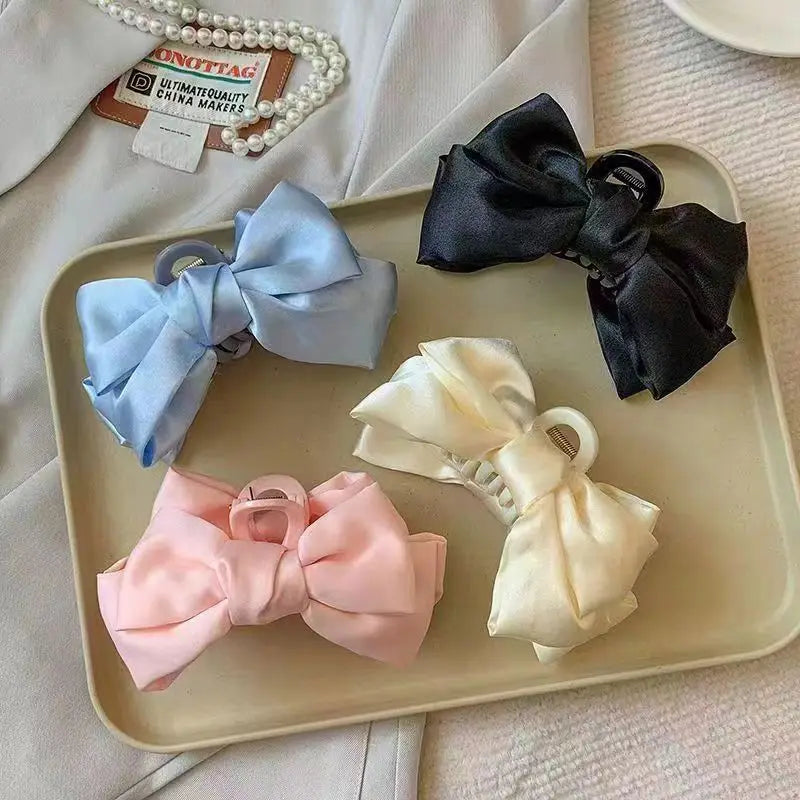 Women's Korean Bow Butterfly Satin Hair Clips | Solid Color Girls Hair Accessories Headwear