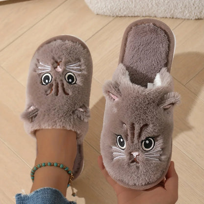 Plush Cat Slippers – Cozy Winter Indoor House Shoes with Non-Slip EVA Sole