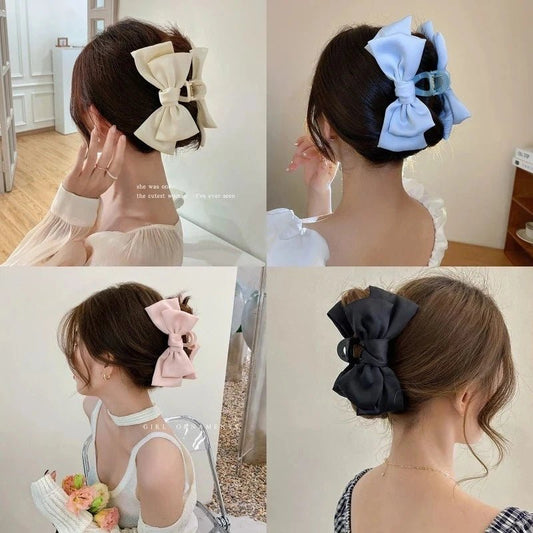Women's Korean Bow Butterfly Satin Hair Clips | Solid Color Girls Hair Accessories Headwear - G - Catoure Women's Korean Bow Butterfly Satin Hair Clips | Solid Color Girls Hair Accessories Headwear