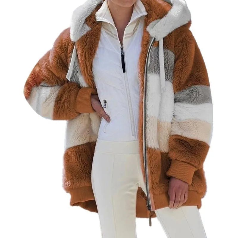 Women's Oversized Hooded Plush Jacket – Warm Zip - Up Streetwear Coat | S–5XL, 9 Colors - G - Catoure Women's Oversized Hooded Plush Jacket – Warm Zip - Up Streetwear Coat | S–5XL, 9 Colors Women's Outerwear