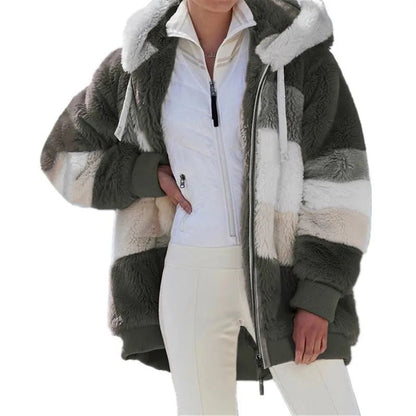 Women's Oversized Hooded Plush Jacket – Warm Zip - Up Streetwear Coat | S–5XL, 9 Colors - G - Catoure Women's Oversized Hooded Plush Jacket – Warm Zip - Up Streetwear Coat | S–5XL, 9 Colors Women's Outerwear