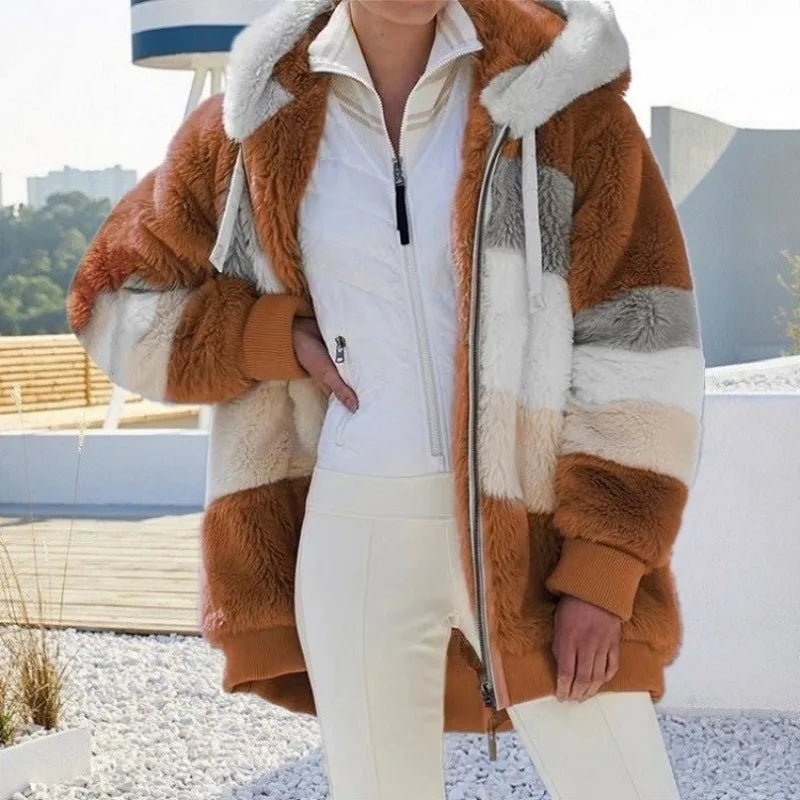 Women's Oversized Hooded Plush Jacket – Warm Zip - Up Streetwear Coat | S–5XL, 9 Colors - G - Catoure Women's Oversized Hooded Plush Jacket – Warm Zip - Up Streetwear Coat | S–5XL, 9 Colors Women's Outerwear